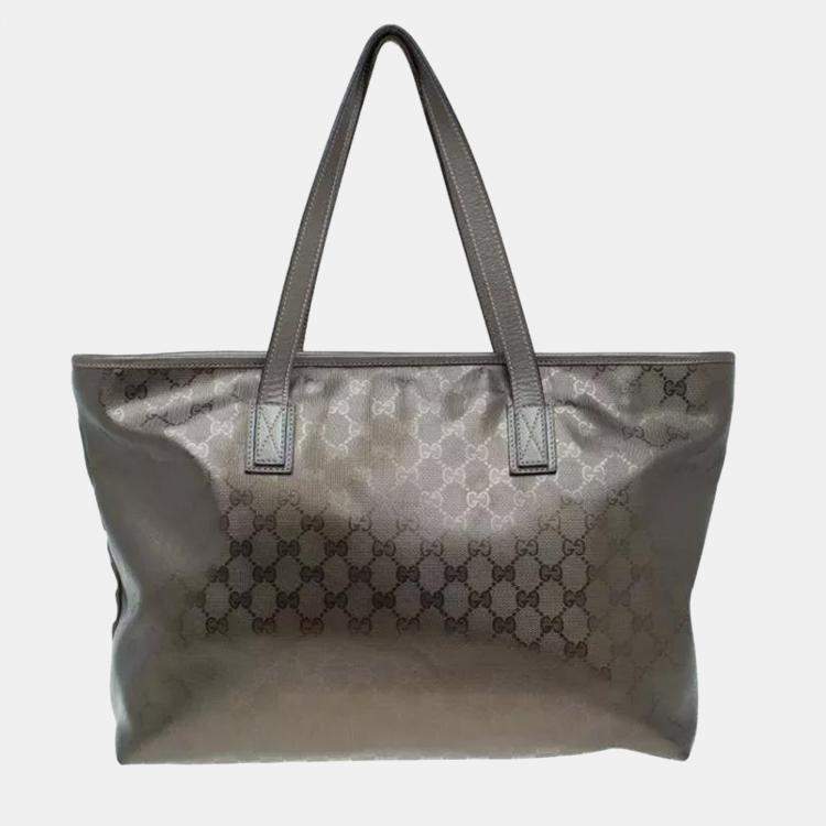 Pre Owned Gucci Imprime Medium Gunmetal GG Coated Canvas Tote Bag