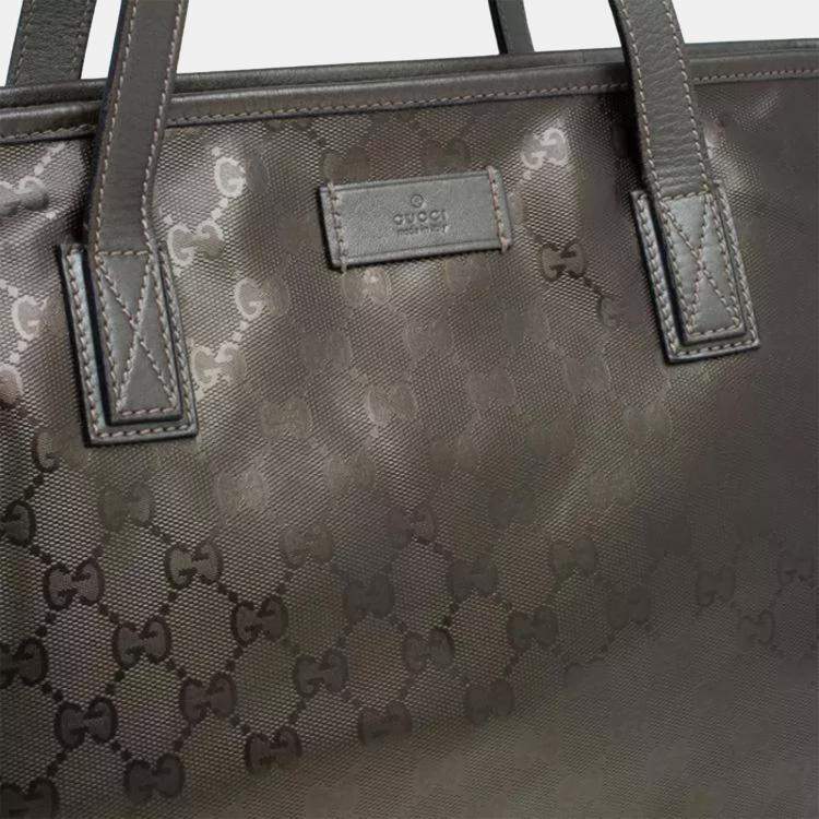 Pre Owned Gucci Imprime Medium Gunmetal GG Coated Canvas Tote Bag