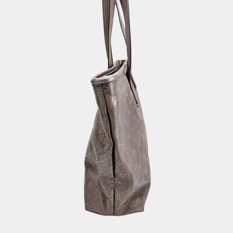 Pre Owned Gucci Imprime Medium Gunmetal GG Coated Canvas Tote Bag