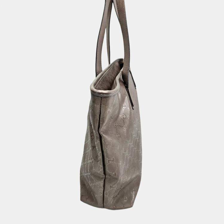 Pre Owned Gucci Imprime Medium Gunmetal GG Coated Canvas Tote Bag