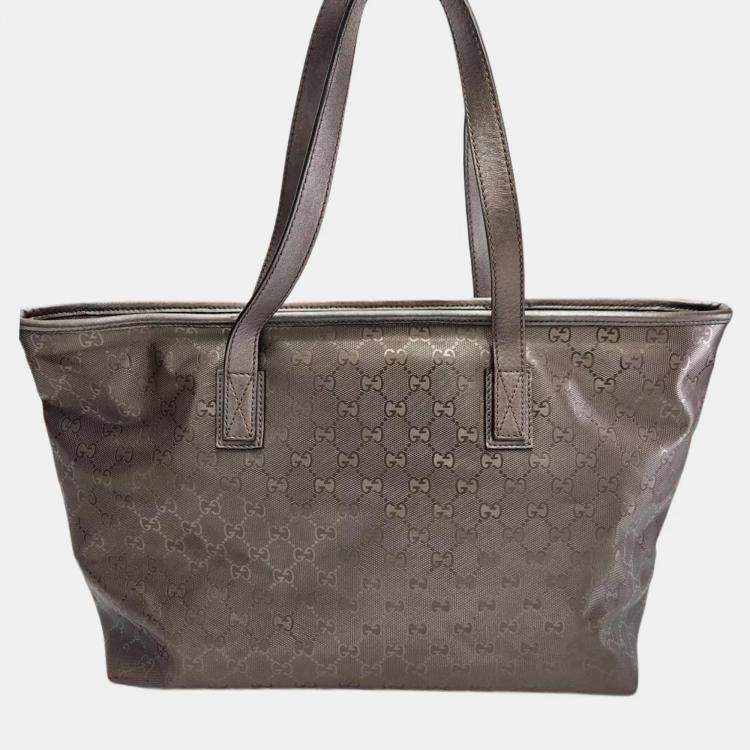 Pre Owned Gucci Imprime Medium Gunmetal GG Coated Canvas Tote Bag