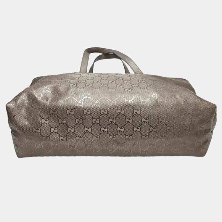 Pre Owned Gucci Imprime Medium Gunmetal GG Coated Canvas Tote Bag