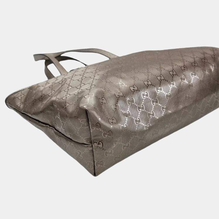 Pre Owned Gucci Imprime Medium Gunmetal GG Coated Canvas Tote Bag