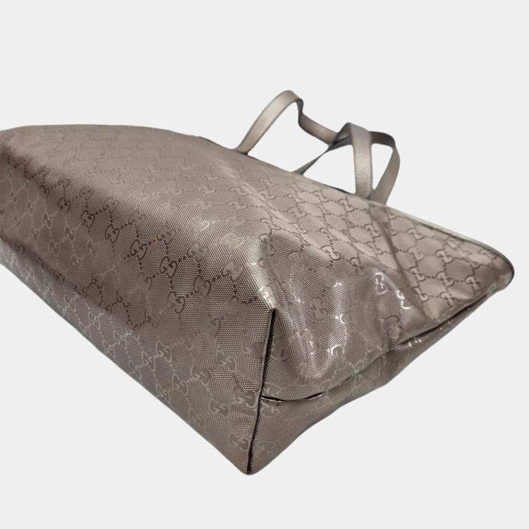 Pre Owned Gucci Imprime Medium Gunmetal GG Coated Canvas Tote Bag