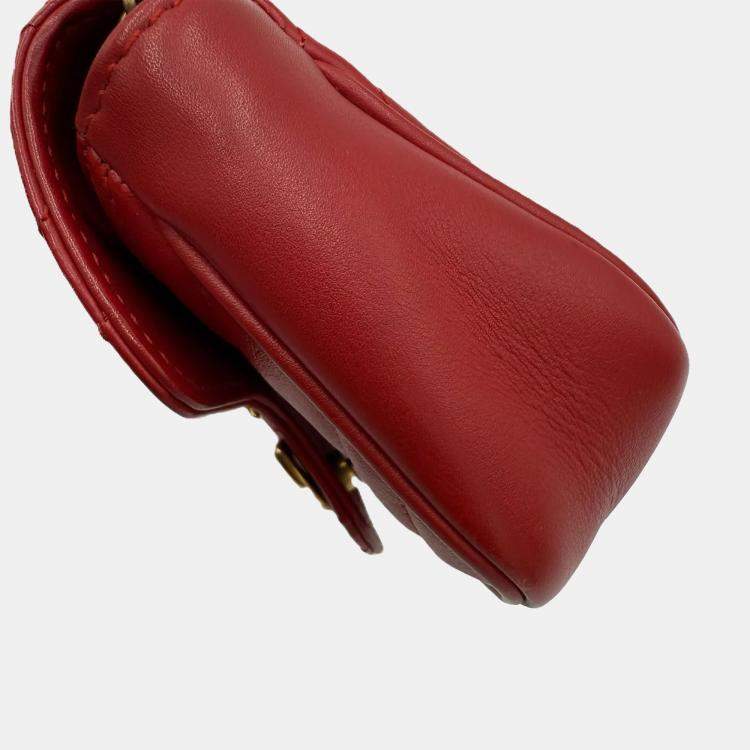 Pre Owned Gucci Marmont Super Mini GG Red Leather Crossbody Bag