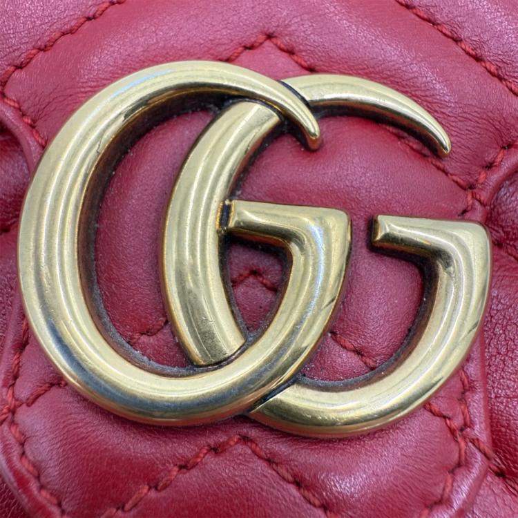 Pre Owned Gucci Marmont Super Mini GG Red Leather Crossbody Bag