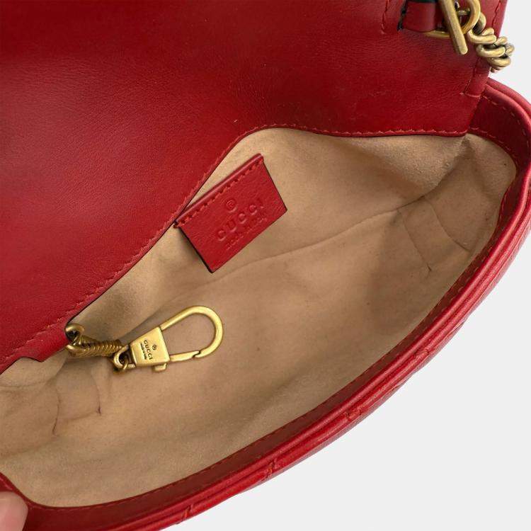 Pre Owned Gucci Marmont Super Mini GG Red Leather Crossbody Bag