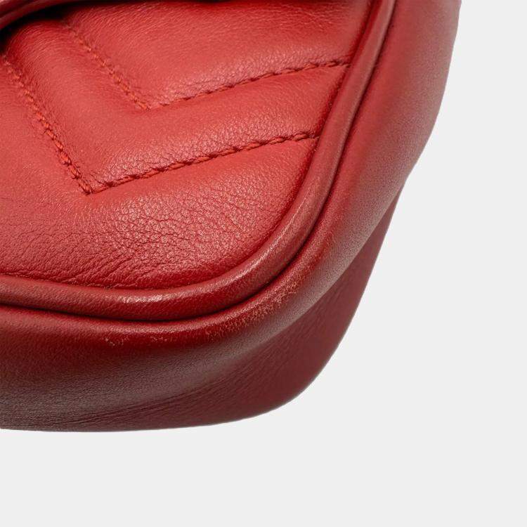 Pre Owned Gucci Marmont Super Mini GG Red Leather Crossbody Bag
