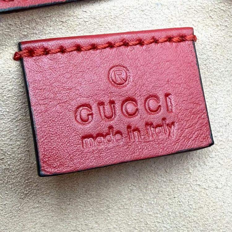 Pre Owned Gucci Marmont Super Mini GG Red Leather Crossbody Bag