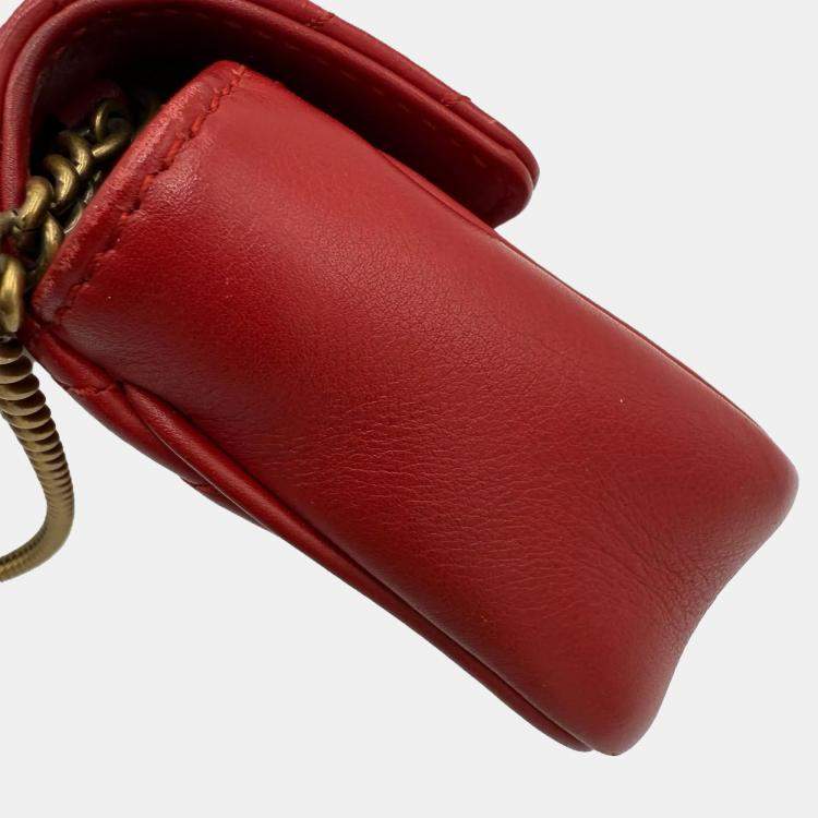Pre Owned Gucci Marmont Super Mini GG Red Leather Crossbody Bag
