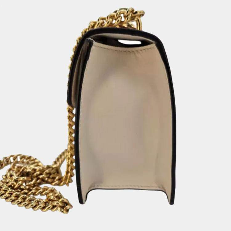 Pre Owned Gucci Sylvie Small Offwhite Leather Web Chain Shoulder Bag