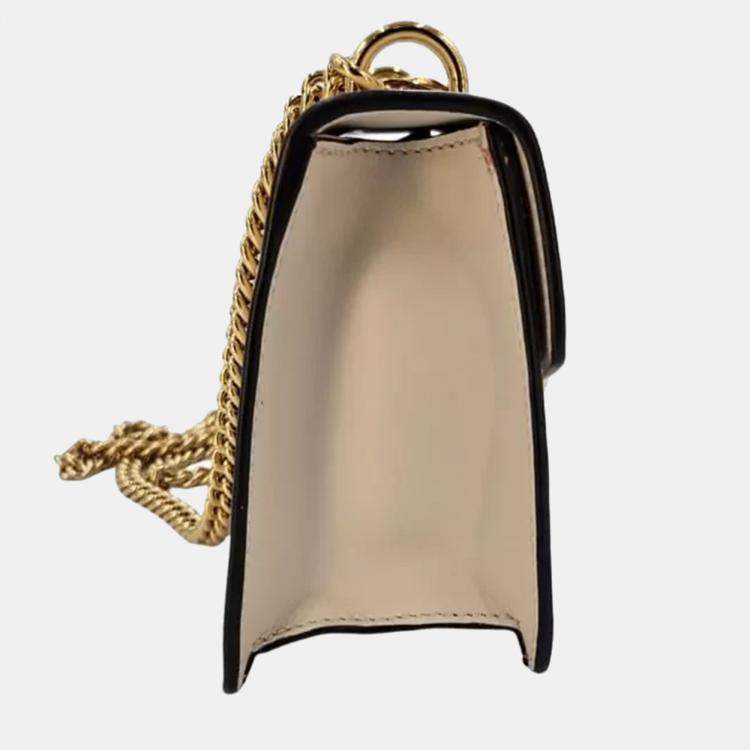 Pre Owned Gucci Sylvie Small Offwhite Leather Web Chain Shoulder Bag
