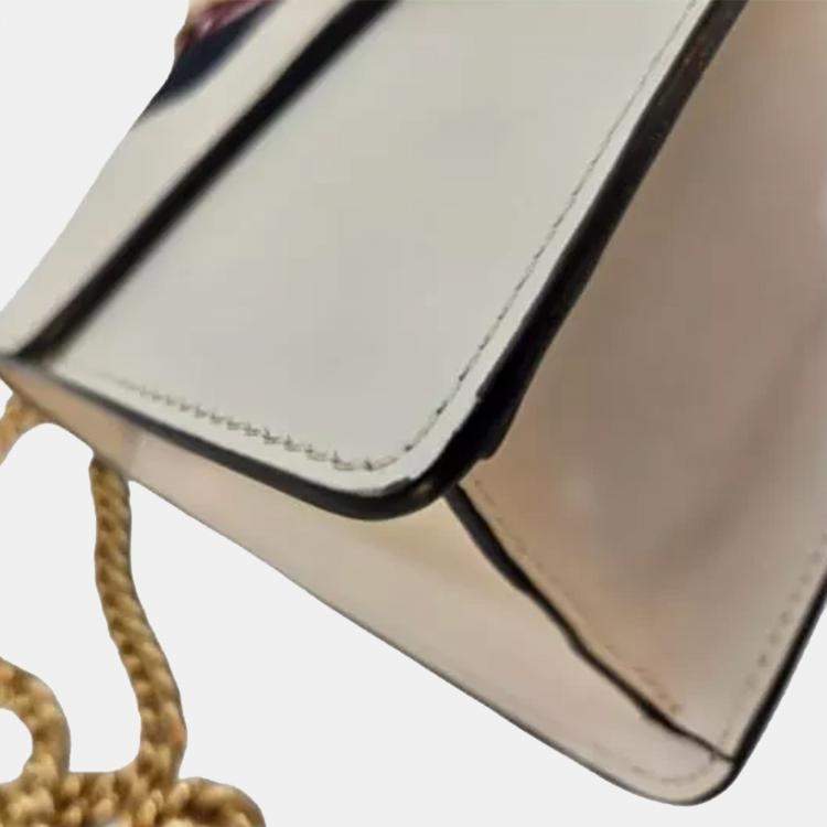 Pre Owned Gucci Sylvie Small Offwhite Leather Web Chain Shoulder Bag
