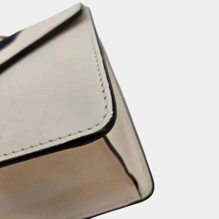Pre Owned Gucci Sylvie Small Offwhite Leather Web Chain Shoulder Bag