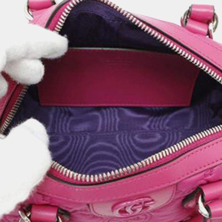 Pre Owned Gucci Pink Mini GG Matelasse Nylon Marmont Satchel