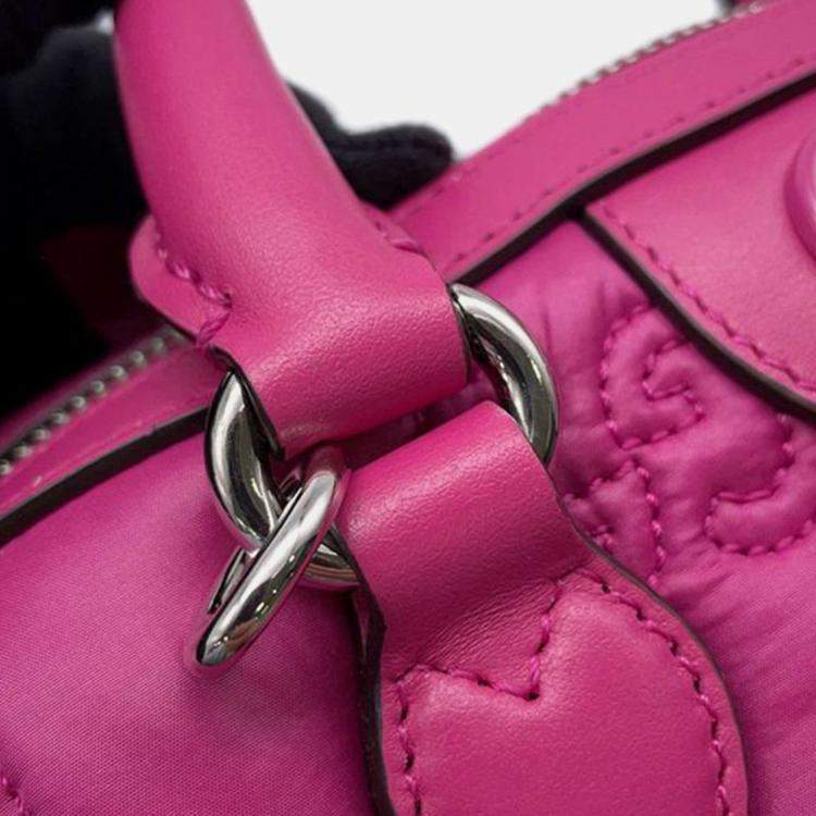 Pre Owned Gucci Pink Mini GG Matelasse Nylon Marmont Satchel