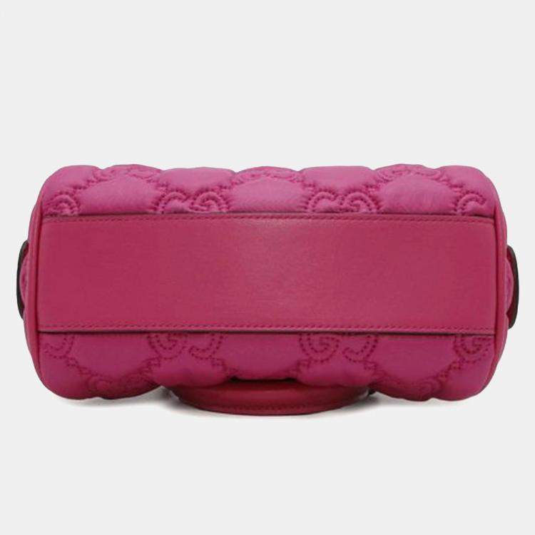 Pre Owned Gucci Pink Mini GG Matelasse Nylon Marmont Satchel