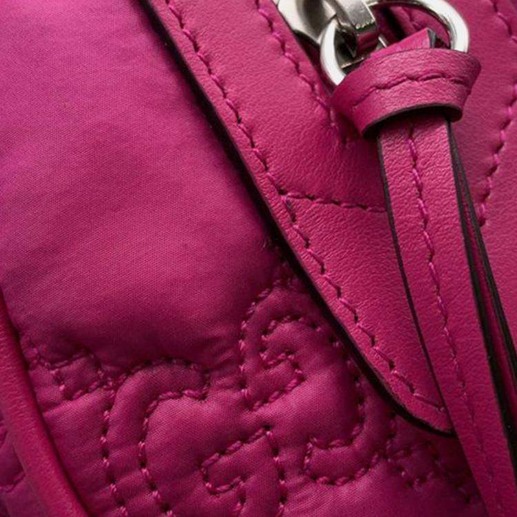 Pre Owned Gucci Pink Mini GG Matelasse Nylon Marmont Satchel