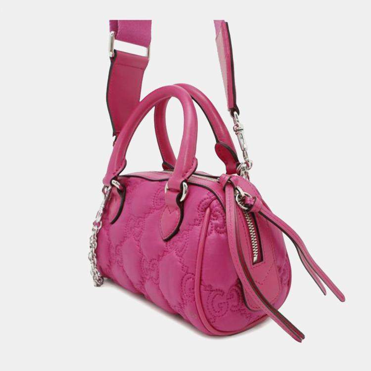 Pre Owned Gucci Pink Mini GG Matelasse Nylon Marmont Satchel
