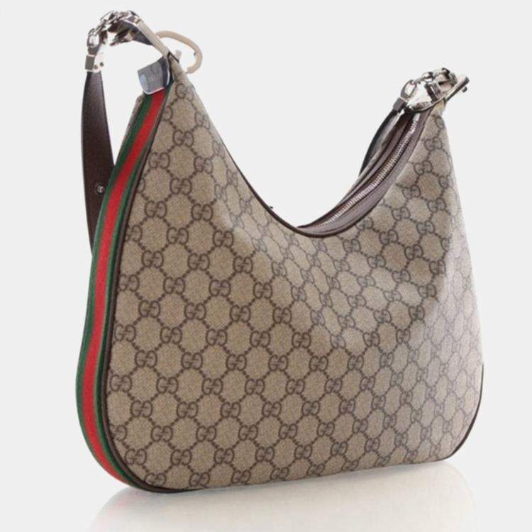 Pre Owned Gucci Attache Medium Brown GG Supreme Canvas Shoulder Bag 