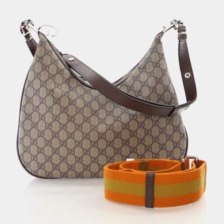 Pre Owned Gucci Attache Medium Brown GG Supreme Canvas Shoulder Bag 