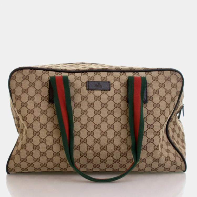 Pre Owned Gucci Carry On Large Beige Supreme Canvas Travel Bag