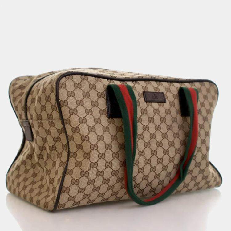 Pre Owned Gucci Carry On Large Beige Supreme Canvas Travel Bag