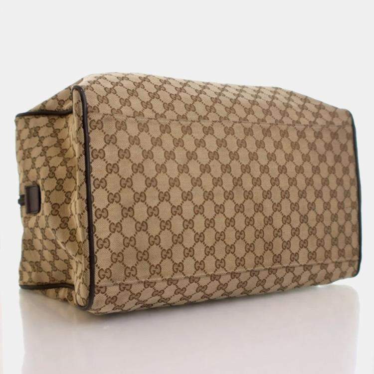 Pre Owned Gucci Carry On Large Beige Supreme Canvas Travel Bag