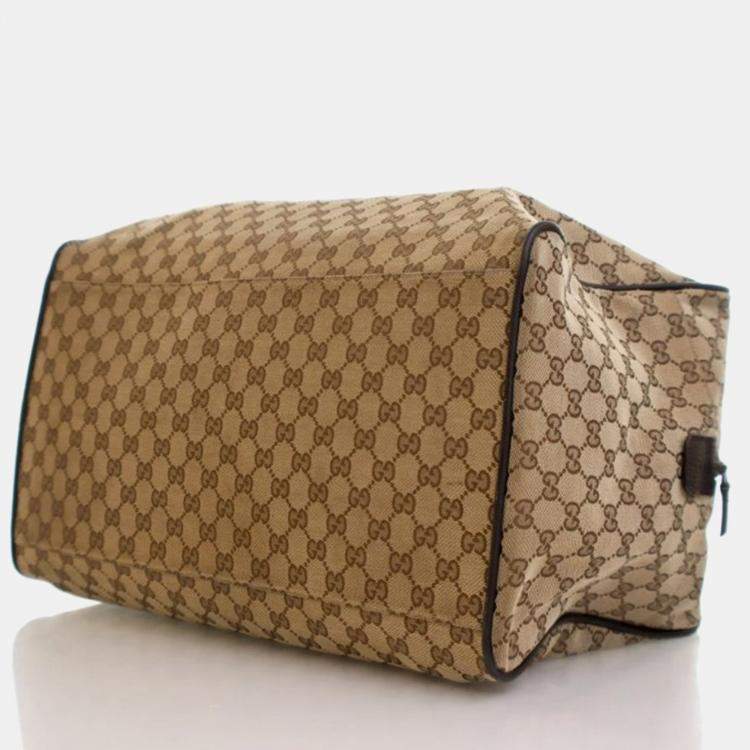 Pre Owned Gucci Carry On Large Beige Supreme Canvas Travel Bag