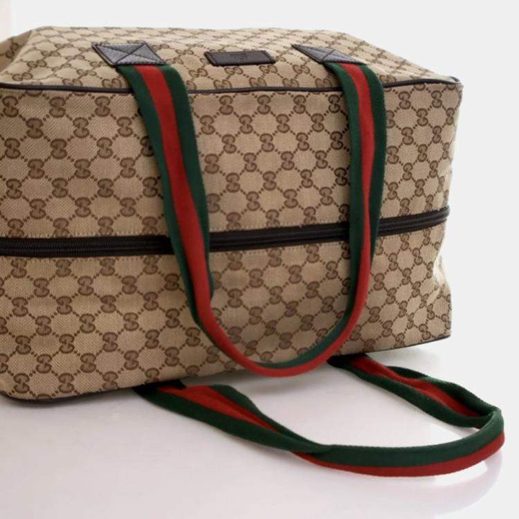 Pre Owned Gucci Carry On Large Beige Supreme Canvas Travel Bag