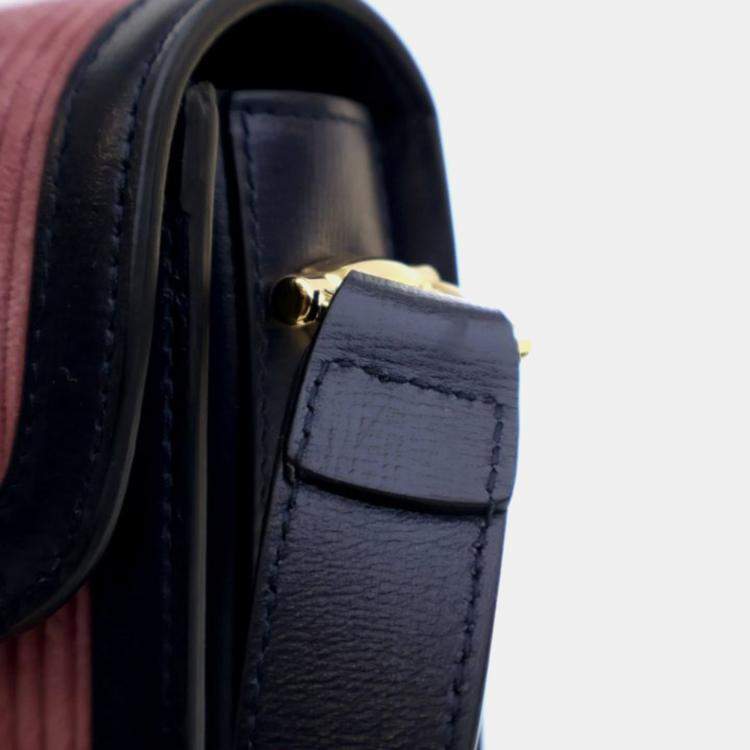 Pre Owned Gucci Horsebit 1955 Small Pink Blue Corduroy Calfskin Shoulder Bag
