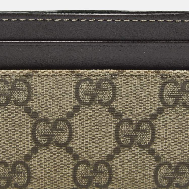 Pre Owned Gucci Brown/Beige GG Supreme Canvas and Leather Card Holder