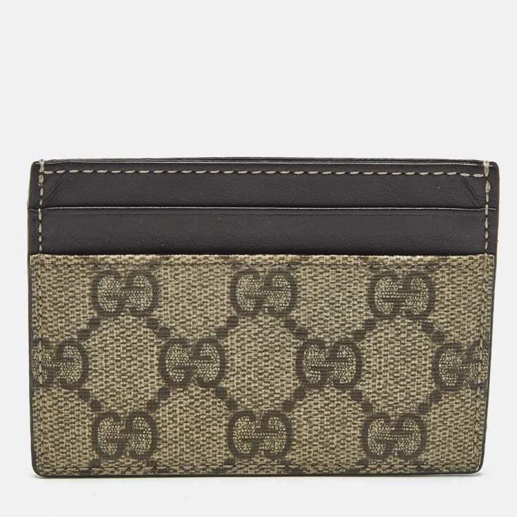 Pre Owned Gucci Brown/Beige GG Supreme Canvas and Leather Card Holder