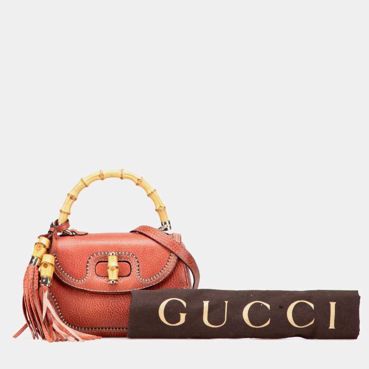 Pre Owned Gucci Red Small Leather New Bamboo Satchel