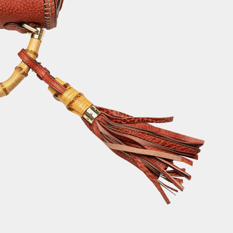 Pre Owned Gucci Red Small Leather New Bamboo Satchel