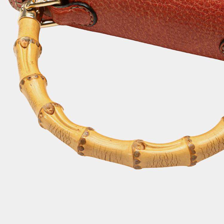 Pre Owned Gucci Red Small Leather New Bamboo Satchel