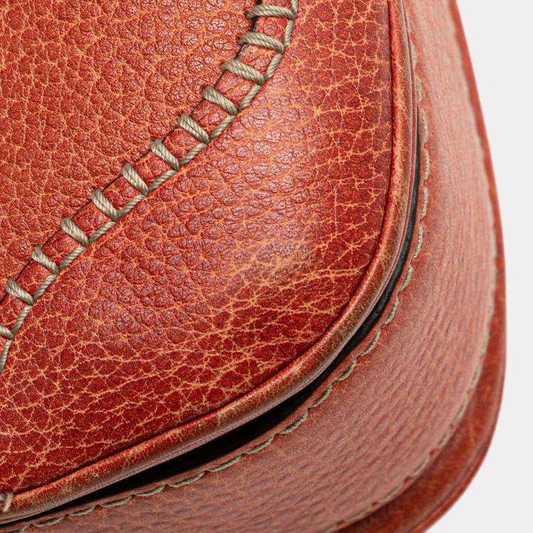 Pre Owned Gucci Red Small Leather New Bamboo Satchel