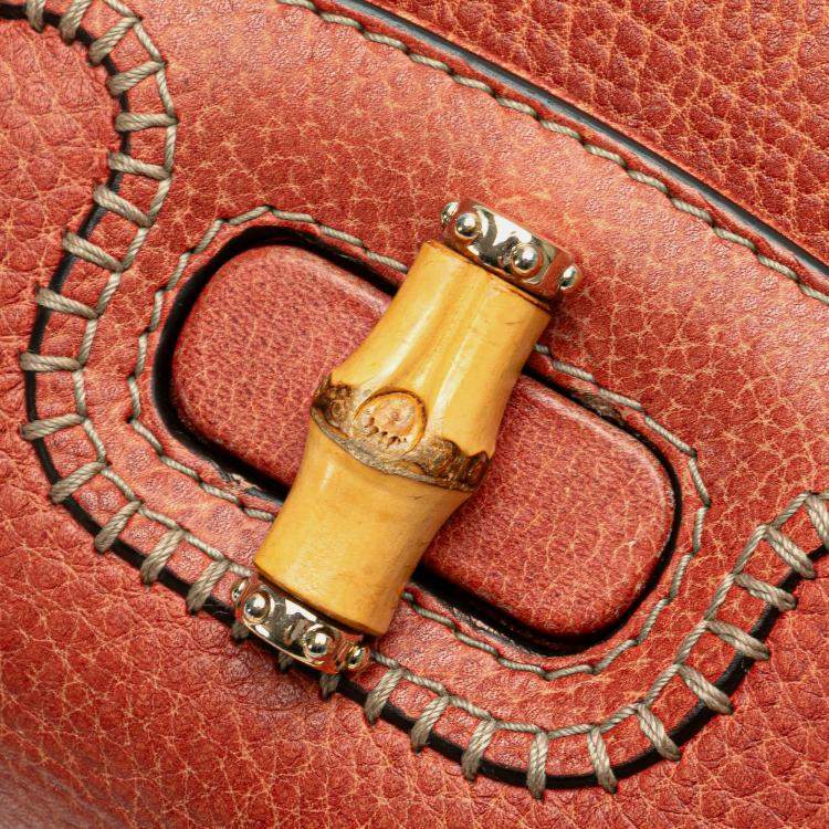 Pre Owned Gucci Red Small Leather New Bamboo Satchel