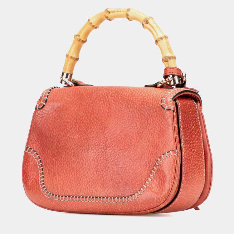Pre Owned Gucci Red Small Leather New Bamboo Satchel