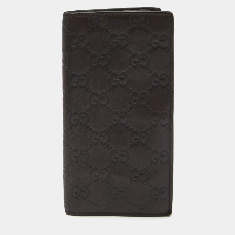Pre Owned Gucci Brown Guccissima Leather Bifold Long Wallet