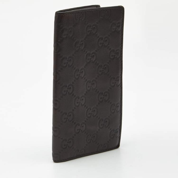 Pre Owned Gucci Brown Guccissima Leather Bifold Long Wallet