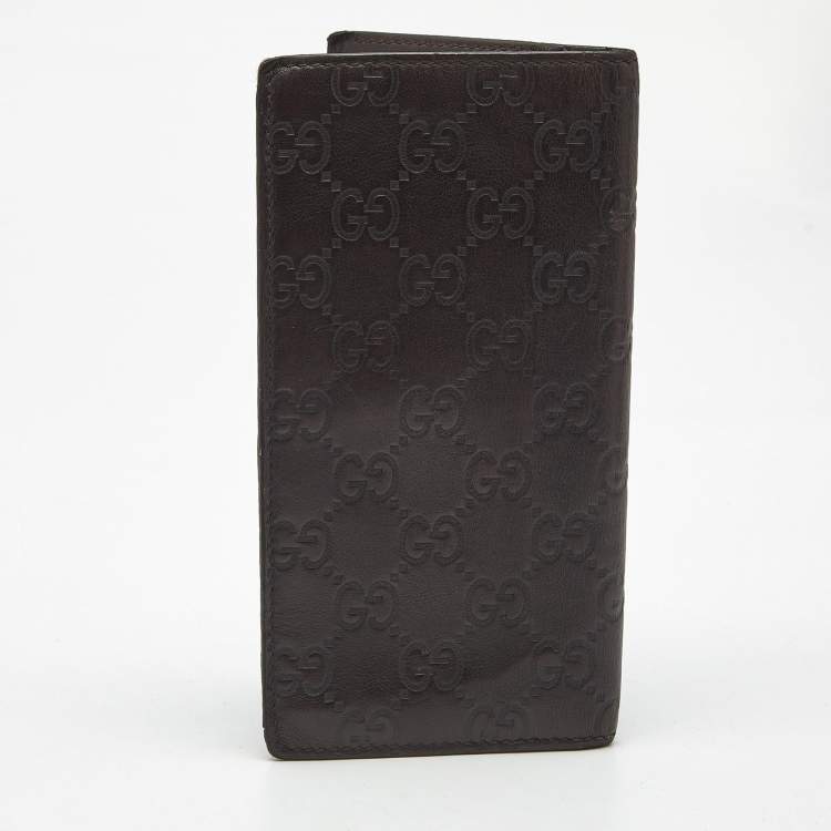 Pre Owned Gucci Brown Guccissima Leather Bifold Long Wallet