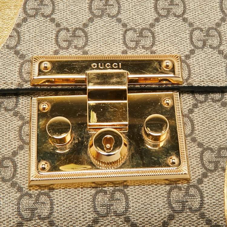 Pre Owned Gucci Black/Gold GG Supreme Canvas and Leather Small Padlock Shoulder Bag