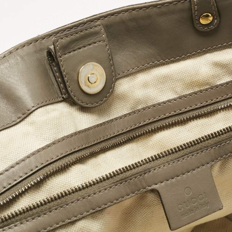 Pre Owned Gucci Grey/Beige GG Canvas and Leather Large Scarlett Stud Tote