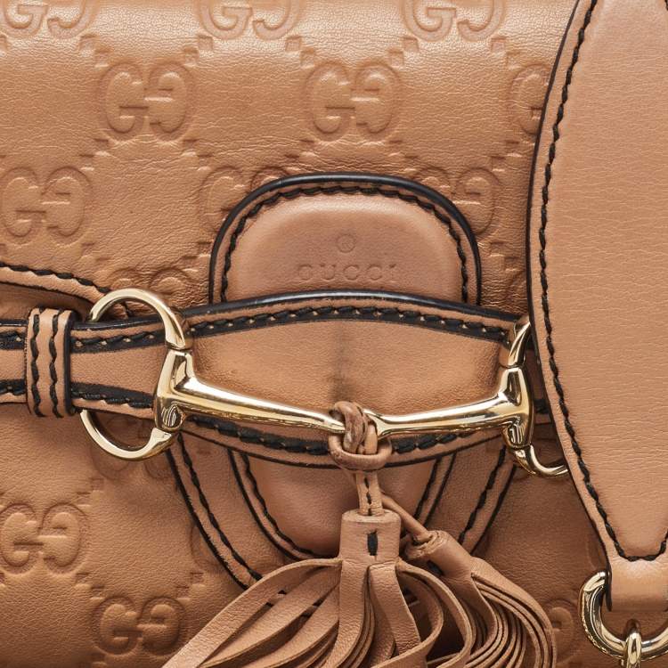 Pre Owned Gucci Light Brown Guccissima Leather Mini Emily Chain Shoulder Bag