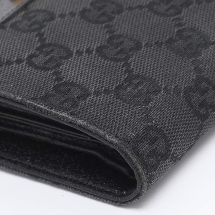 Pre Owned Gucci Black GG Canvas and Leather Compact Wallet