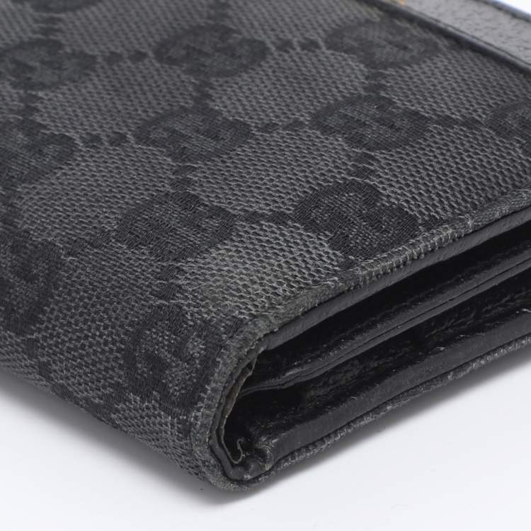 Pre Owned Gucci Black GG Canvas and Leather Compact Wallet