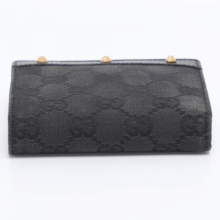 Pre Owned Gucci Black GG Canvas and Leather Compact Wallet