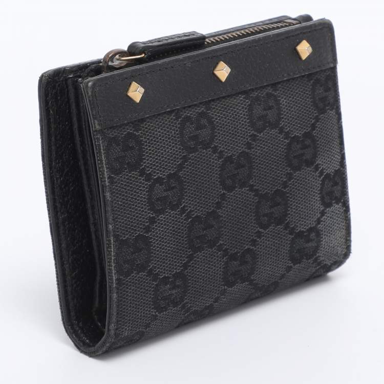 Pre Owned Gucci Black GG Canvas and Leather Compact Wallet