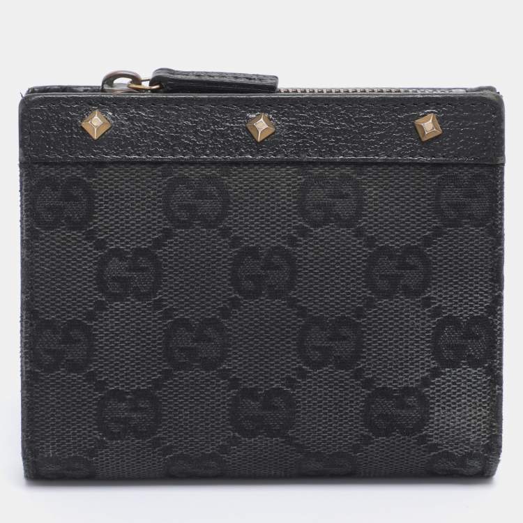 Pre Owned Gucci Black GG Canvas and Leather Compact Wallet